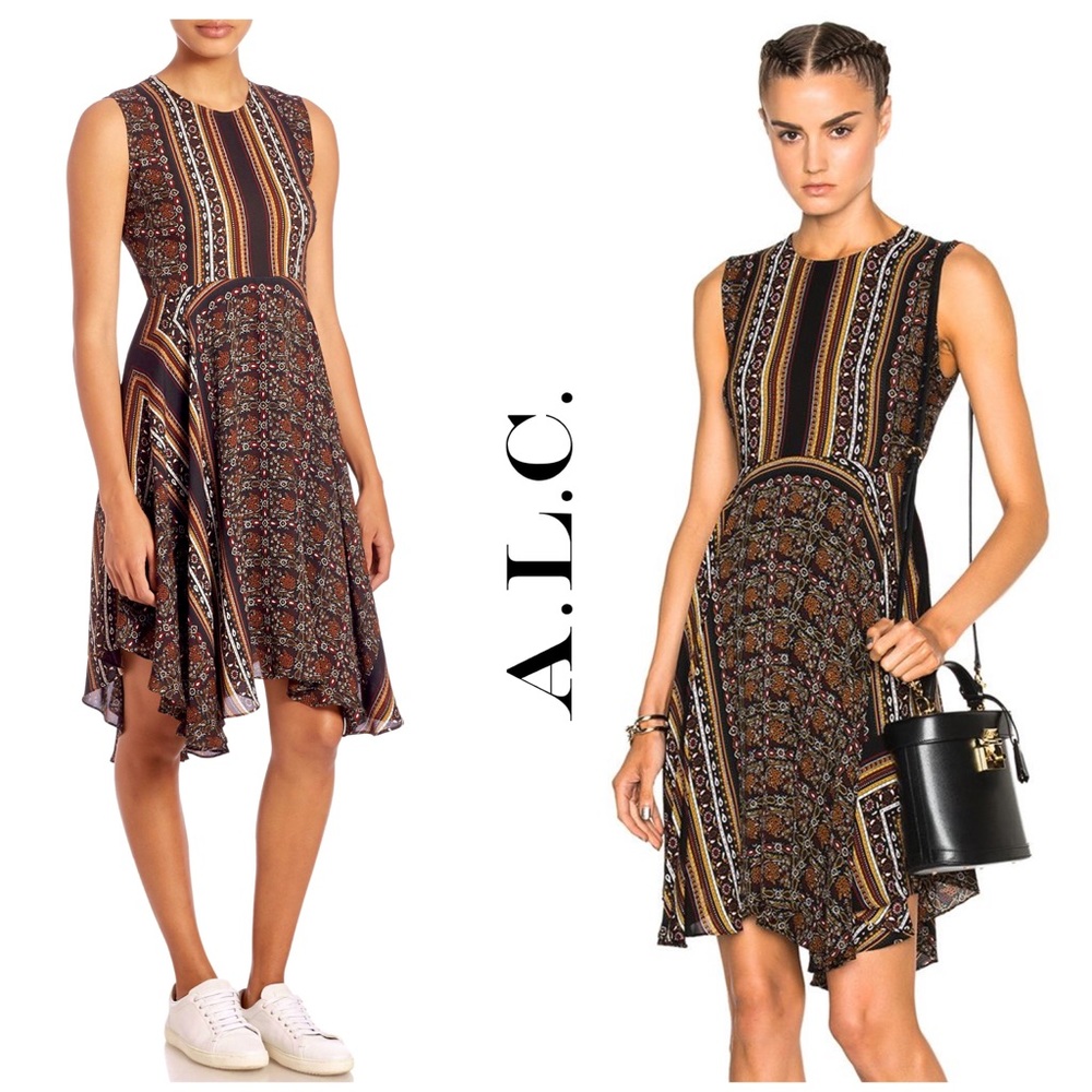 NEW A.L.C. Silk-Crepe Scarf Print Sleeveless Dress Size 2 - Picture 5 of 11